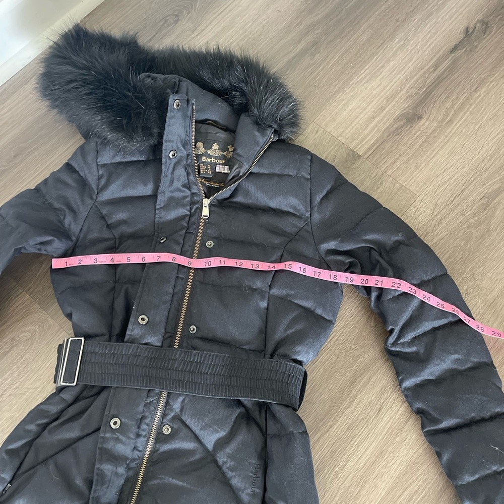 Barbour Waylite Quilted Puffer Coat Faux Fur-Trimmed Black - Picture 7 of 8